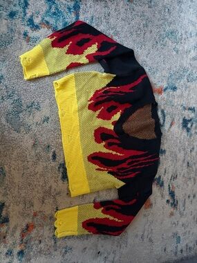 Cropped v neck fire sweater